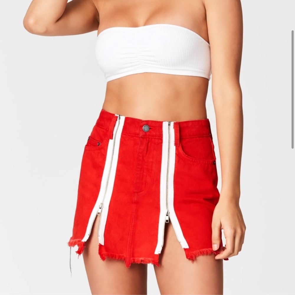Carmar's Colin double zipper red denim skirt